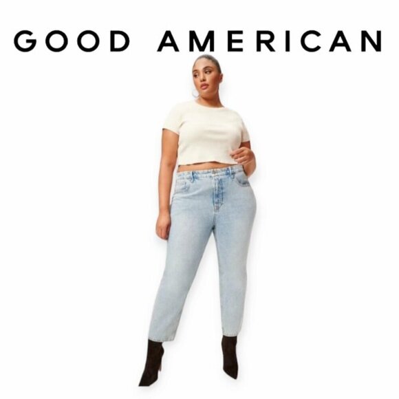 Good American Denim - Good American Good Heritage Light Wash Cropped Jeans Size 15 Mid Rise Straight